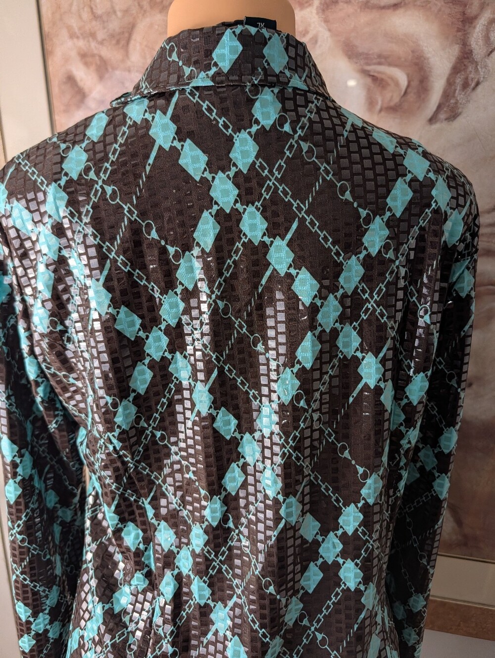 NABI Ladies Turquoise Brown Argyle Diamond Print Jacket EUC, Light Size XL - Picture 6 of 8